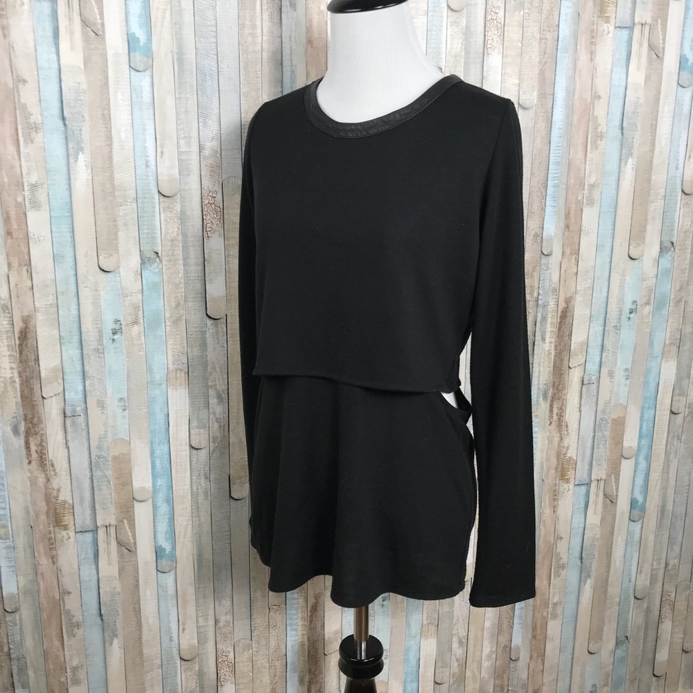 Donna Mizani XS Knit Leather Trim Sweater Top - Picture 3 of 8